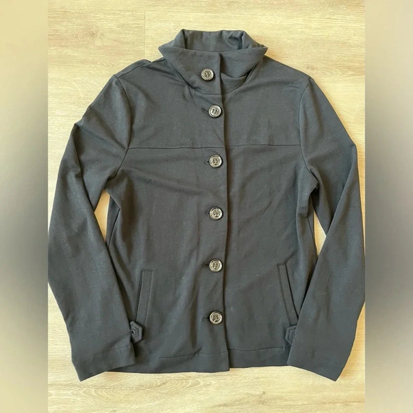 Talbots Knit Jacket Pima Cotton Black Sweater SZ M - Picture 1 of 7